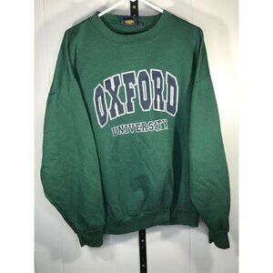 Vintage Oxford University College Sweatshirt L 90s y2k Crew Neck Green Spellout